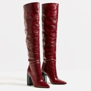 Zara leather knee boots - Size 38 - Red